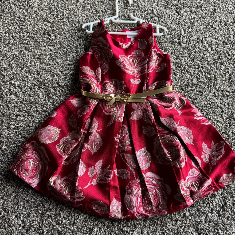Children’s Place Red Floral Kids Dress with Gold Bow